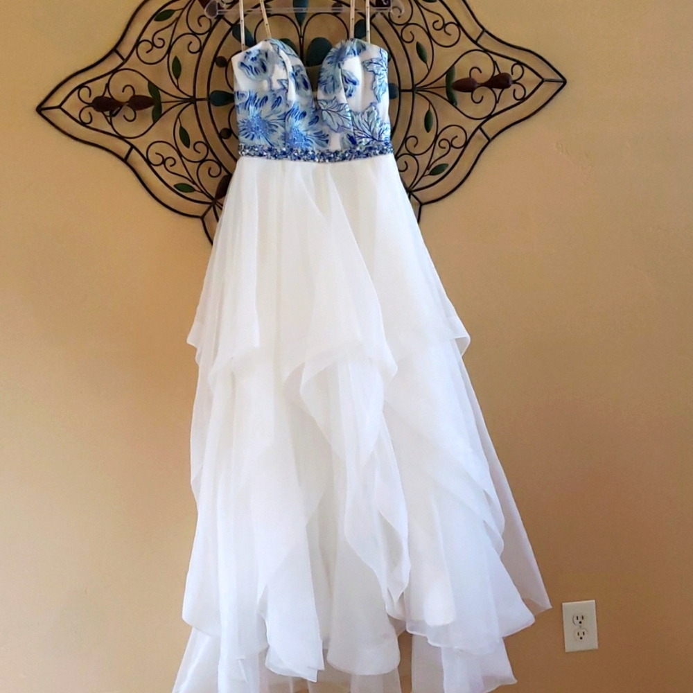 White Faviana evening dress, could also be a prom dress!